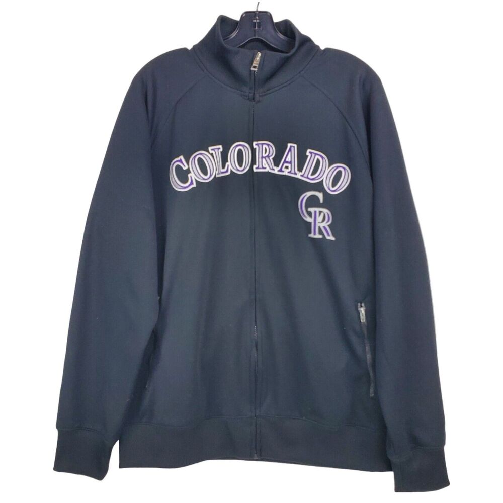 COLORADO ROCKIES Jacket Mens Large Black Purple Logo Spell Out NIKE MLB Baseball